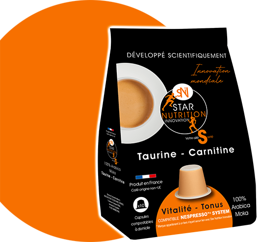 Packaging du café capsules Arabica, taurine et carnitine de la marque Innovation Food&Drinks