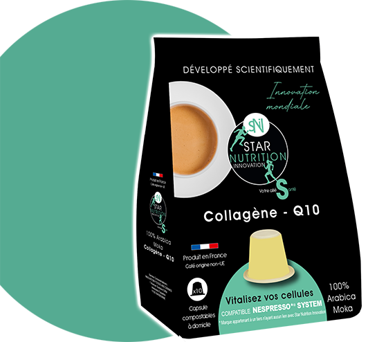 Packaging du café capsules Arabica, collagène et q10 de la marque Innovation Food&Drinks